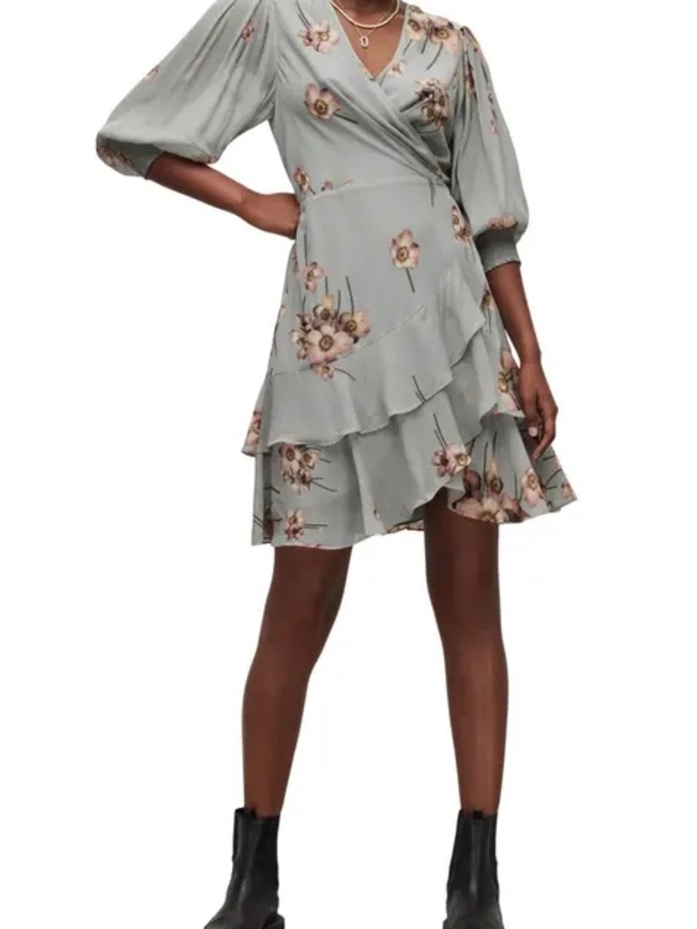 All Saints | Ari Fillipa Floral Ruffle Asymmetrical Wrap Mini Dress